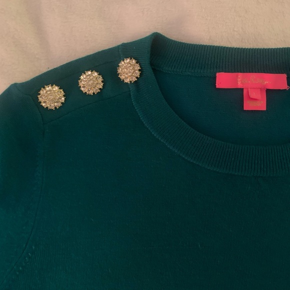 Lilly Pulitzer Morgan Teal Sweater with Rhinestone Buttons L - Picture 7 of 9